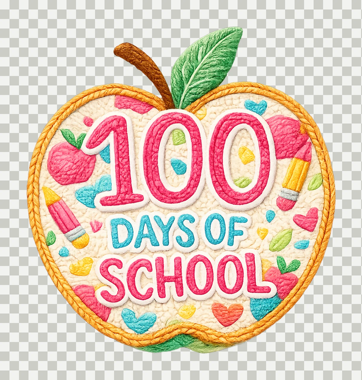 100 Days of School Embroidery Apple Latch Hook Yarn Design transparency and detail preview thumbnail