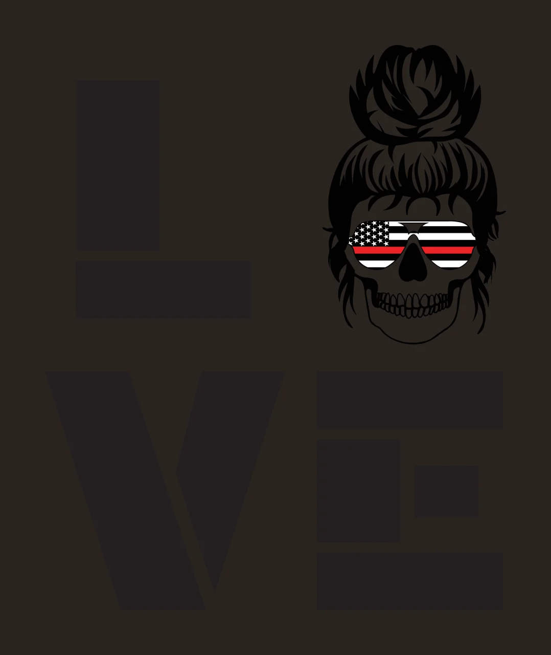 Love Typography With Skull Art hair bun sunglasses black white contrast preview thumbnail