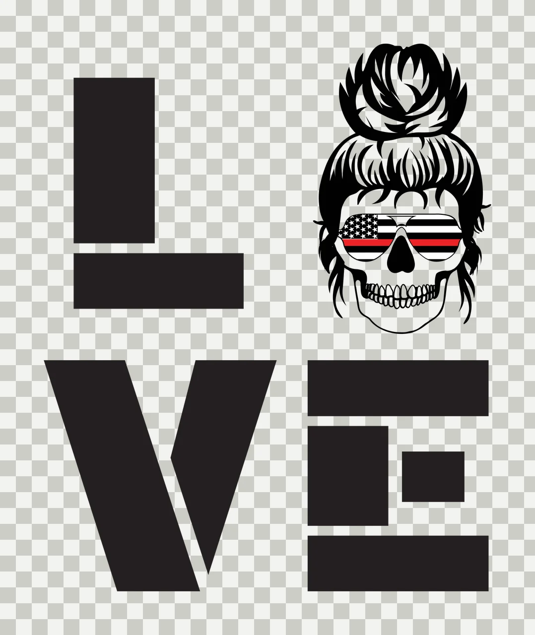 Love Typography With Skull Art hair bun sunglasses black white transparency and detail preview thumbnail