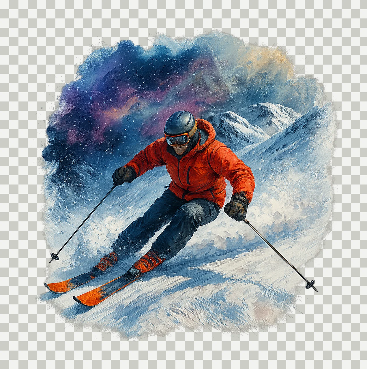 Skiing Winter Sport Watercolour High Quality Artwork shirt transparency and detail preview thumbnail