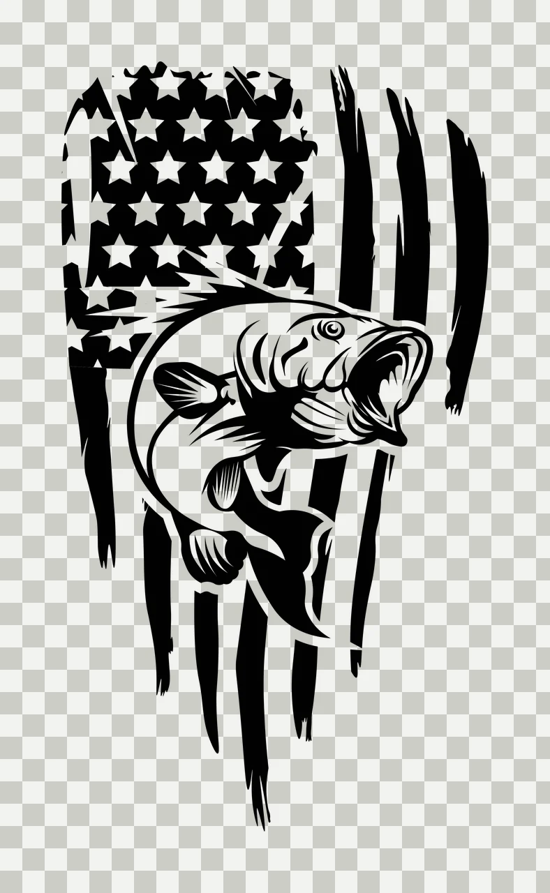 Distressed Flag Bass Fish Graphic leaping stars stripes silhouette transparency and detail preview thumbnail