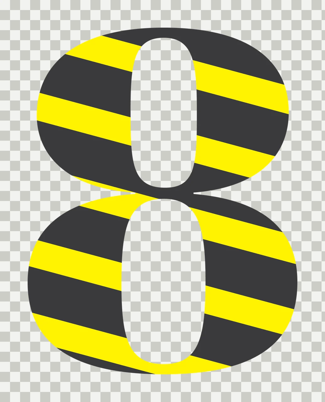 Number 8 Solid Black Numeral Eight With Faint diagonal lines transparency and detail preview thumbnail