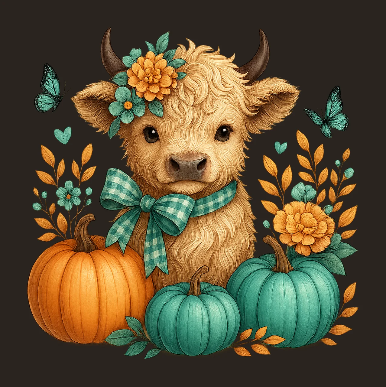 Fall Baby Highland Cow Autumn Cow Sublimation Design Spooky contrast preview thumbnail