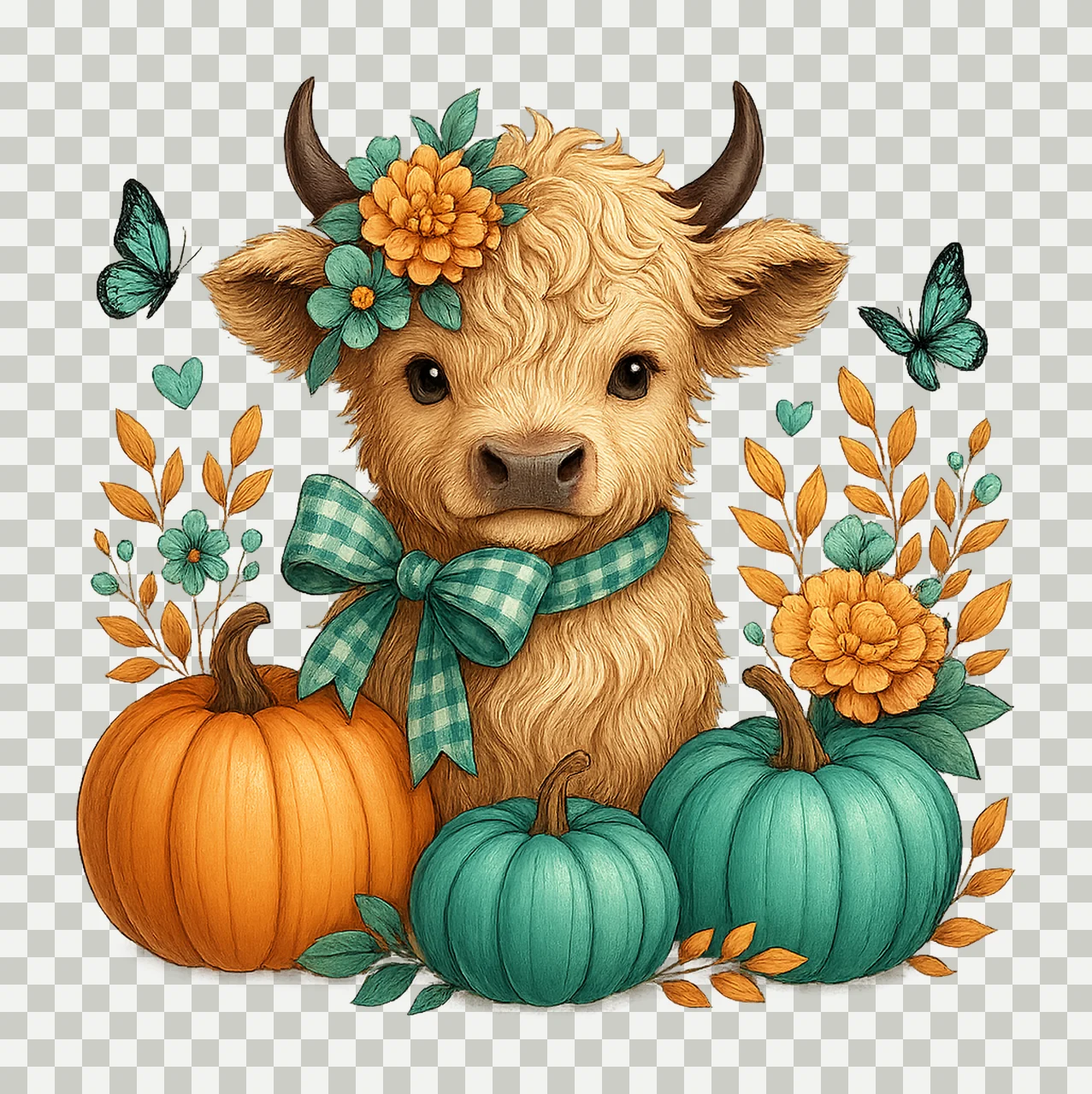 Fall Baby Highland Cow Autumn Cow Sublimation Design Spooky transparency and detail preview thumbnail