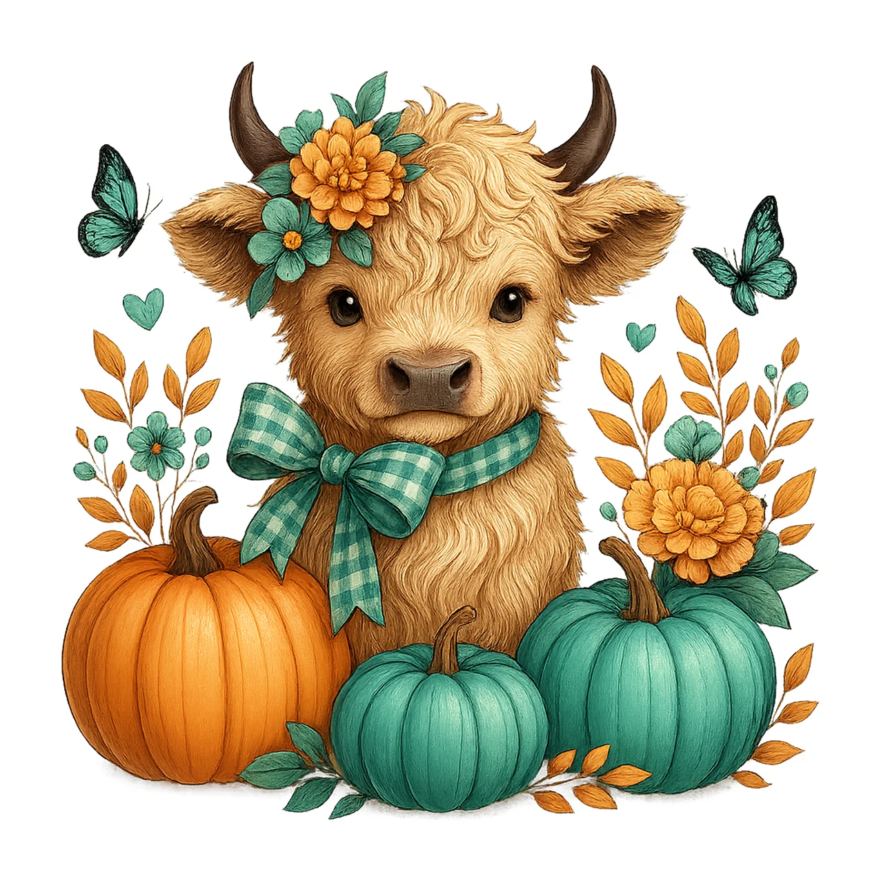 Fall Baby Highland Cow Autumn Cow Sublimation Design Spooky