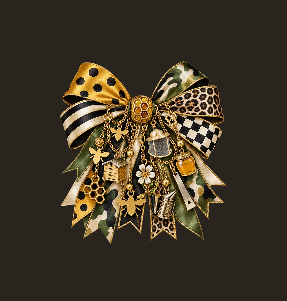 Beekeeper Bow Charm PNG, Themed Gold Chain Charms, Coquette Ribbon Sublimation Design, Transparent Digital Download contrast preview thumbnail