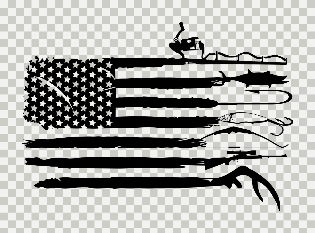 Fishing Hunting And Items Over Flag Background rod fish hook transparency and detail preview thumbnail
