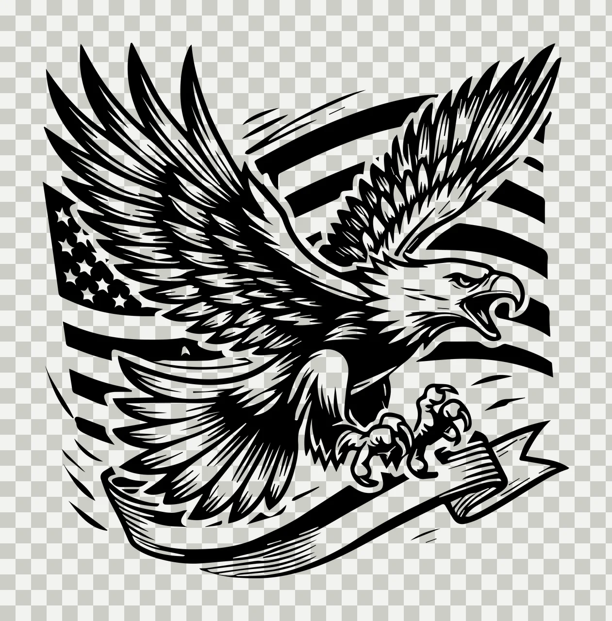 Eagle Flag Flying Over With Banner engraving black white outdoors transparency and detail preview thumbnail
