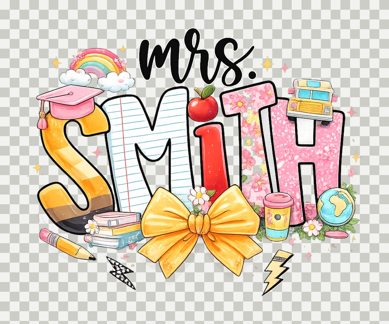 Mrs Smith Decorative Lettering Composition rainbow transparency and detail preview thumbnail
