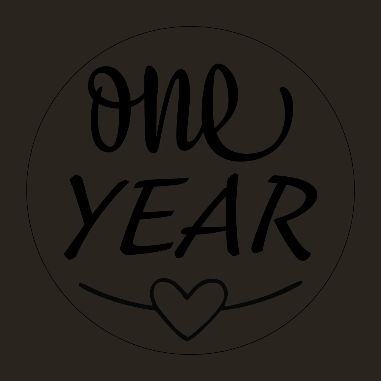 One Year Round Badge Design With Cursive Text displaying circle contrast preview thumbnail