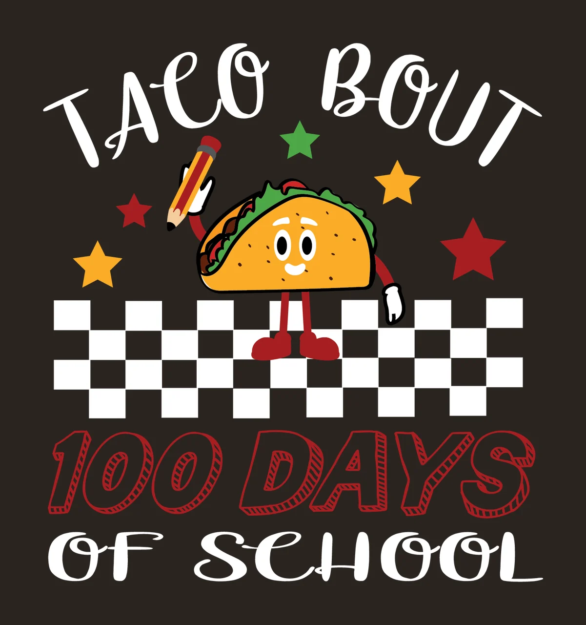 School Taco Graphic positioned between checkerboard stars lettering contrast preview thumbnail