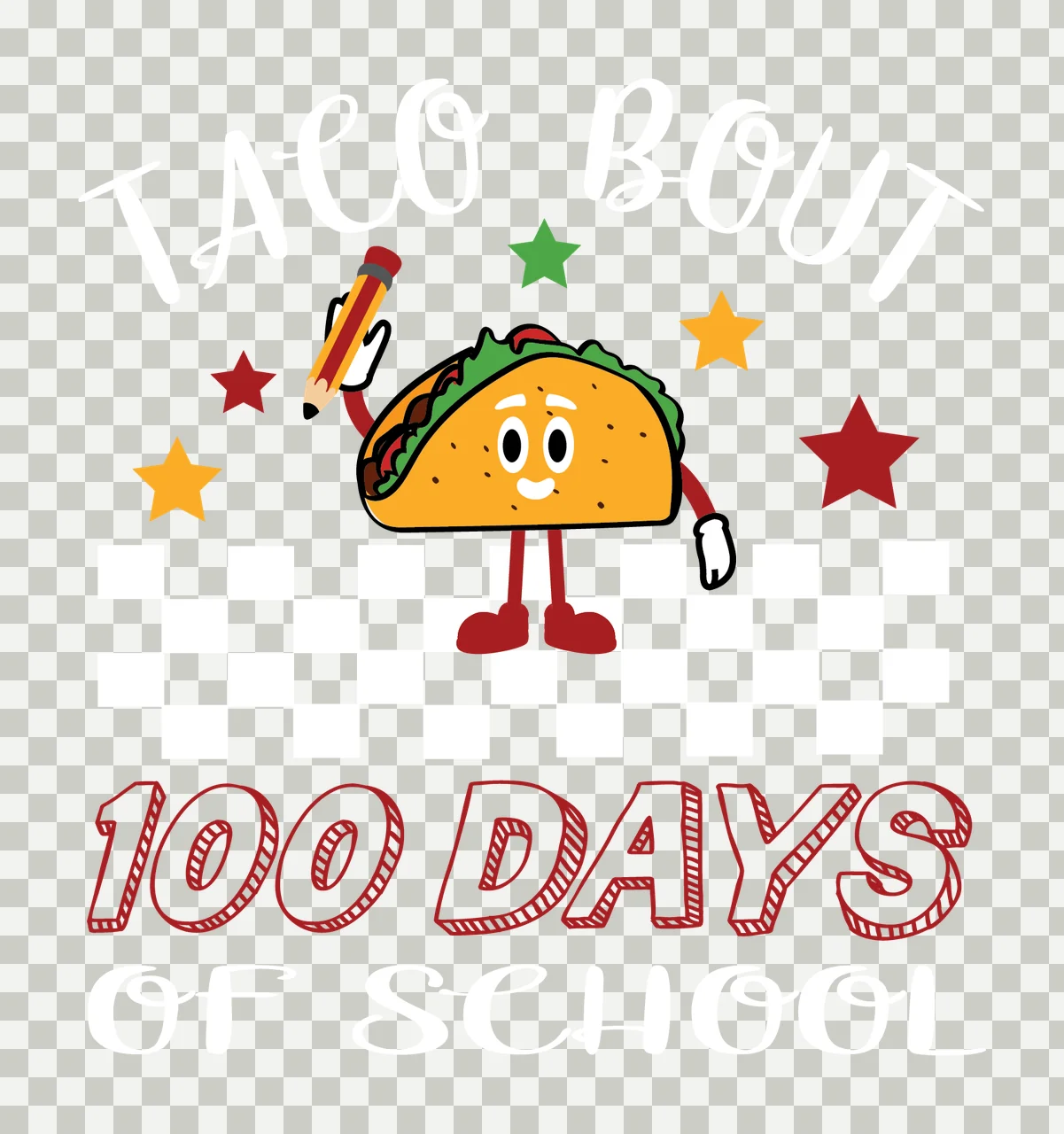 School Taco Graphic positioned between checkerboard stars lettering transparency and detail preview thumbnail