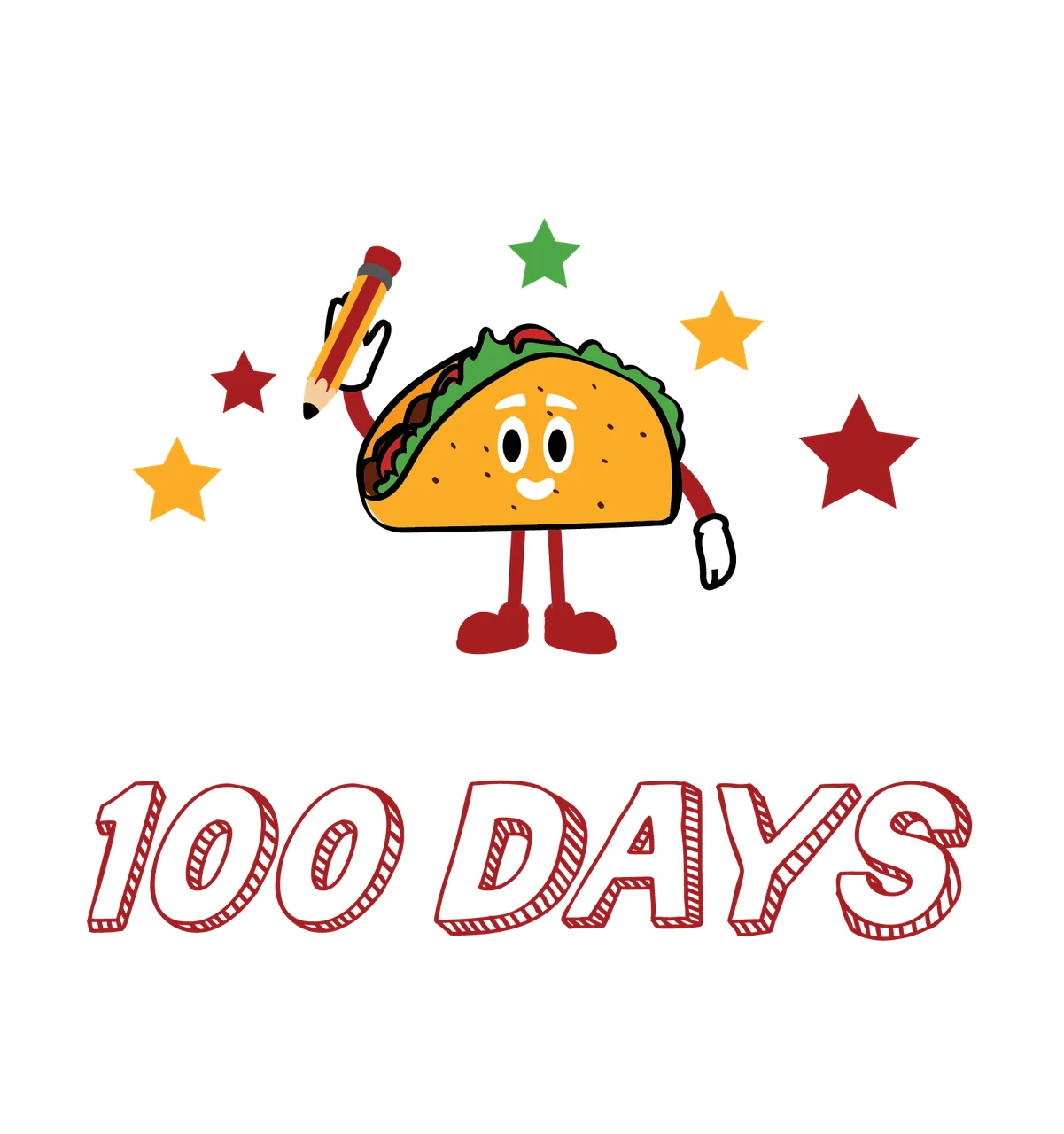 School Taco Graphic positioned between checkerboard stars lettering