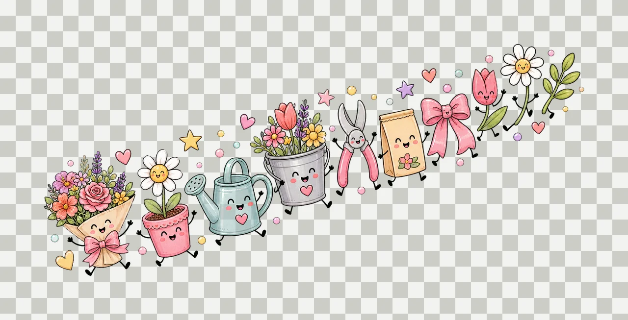 Florist Flower Shop Design Doodle Style Variation C transparency and detail preview thumbnail