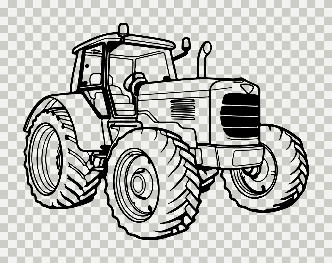 Outline Drawing Of Farm Tractor wheels engine black plain vehicle transparency and detail preview thumbnail