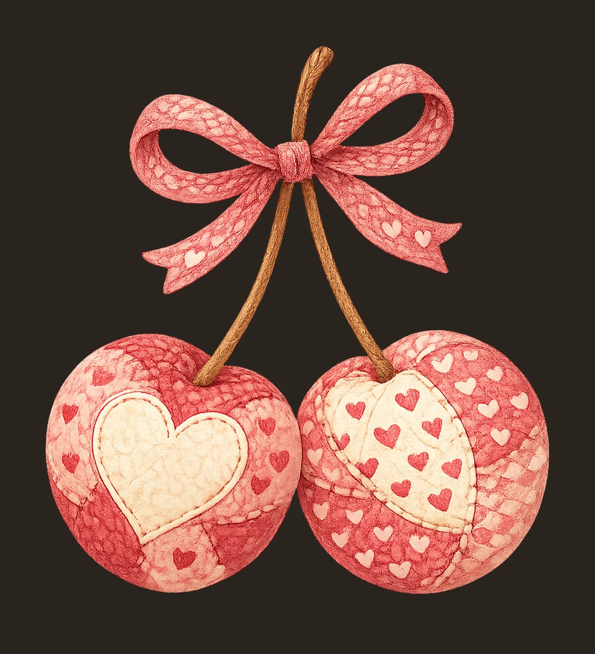 Pink Patchwork Cherry Cute Fruit Design Heart Pattern contrast preview thumbnail