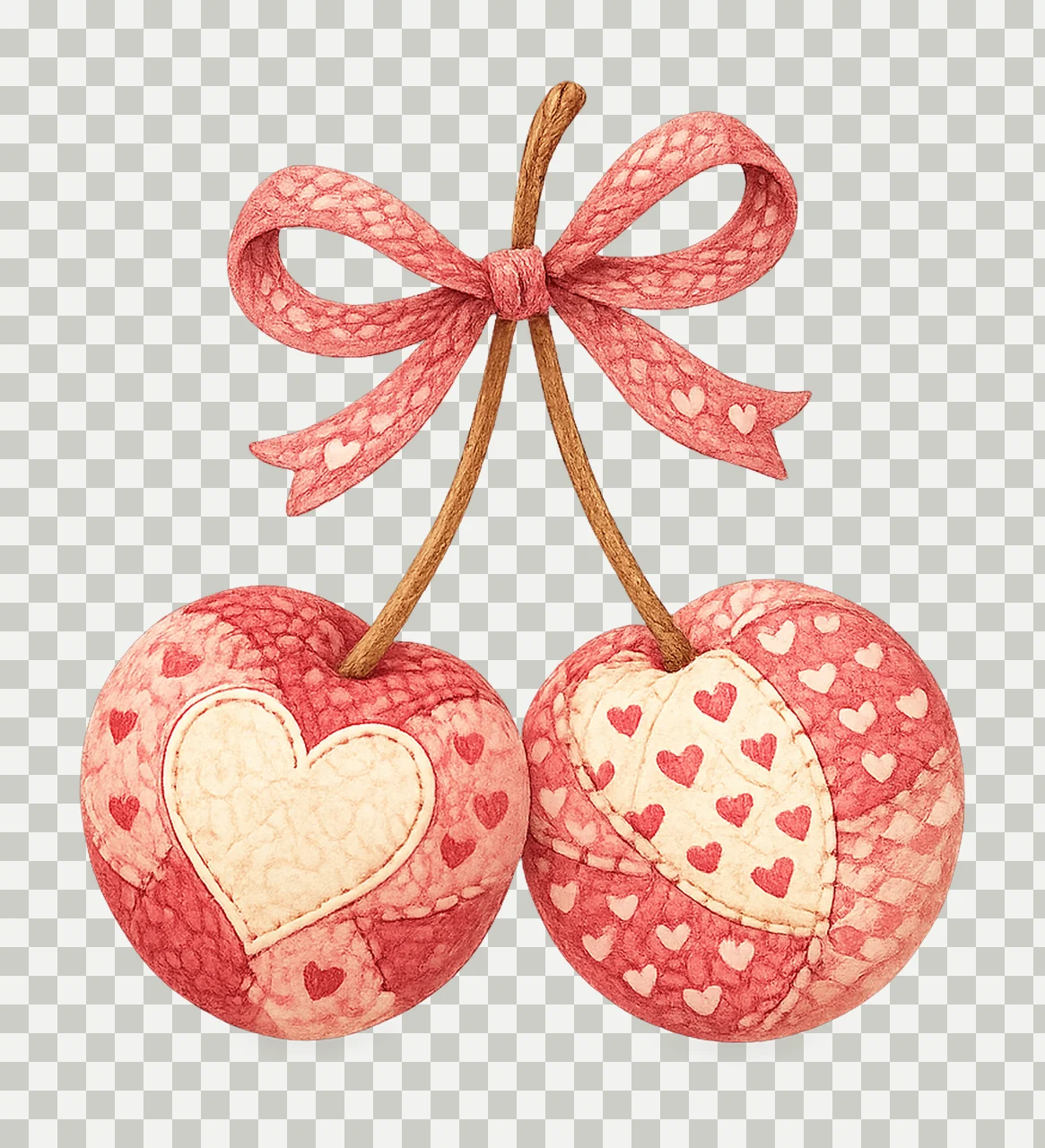 Pink Patchwork Cherry Cute Fruit Design Heart Pattern transparency and detail preview thumbnail