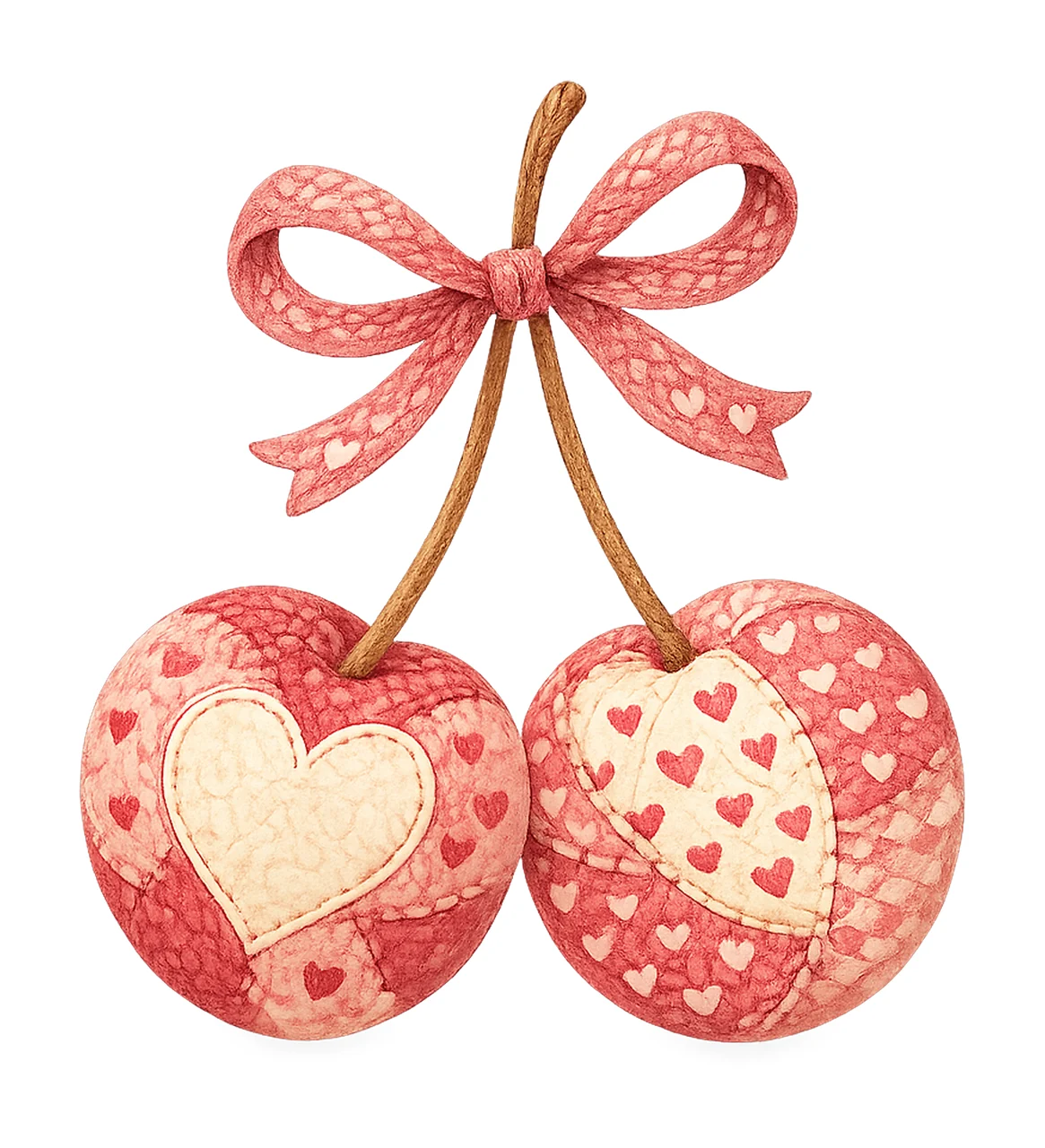Pink Patchwork Cherry Cute Fruit Design Heart Pattern