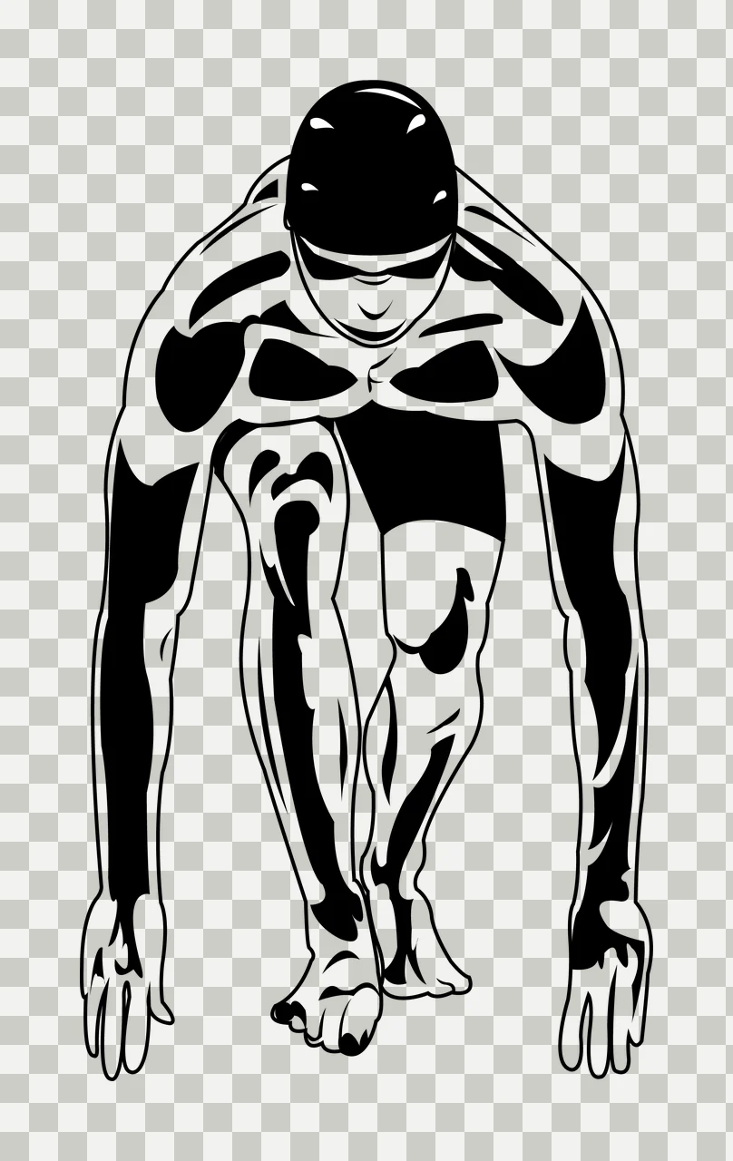 Athlete In Starting Block Position Silhouette crouching cap transparency and detail preview thumbnail