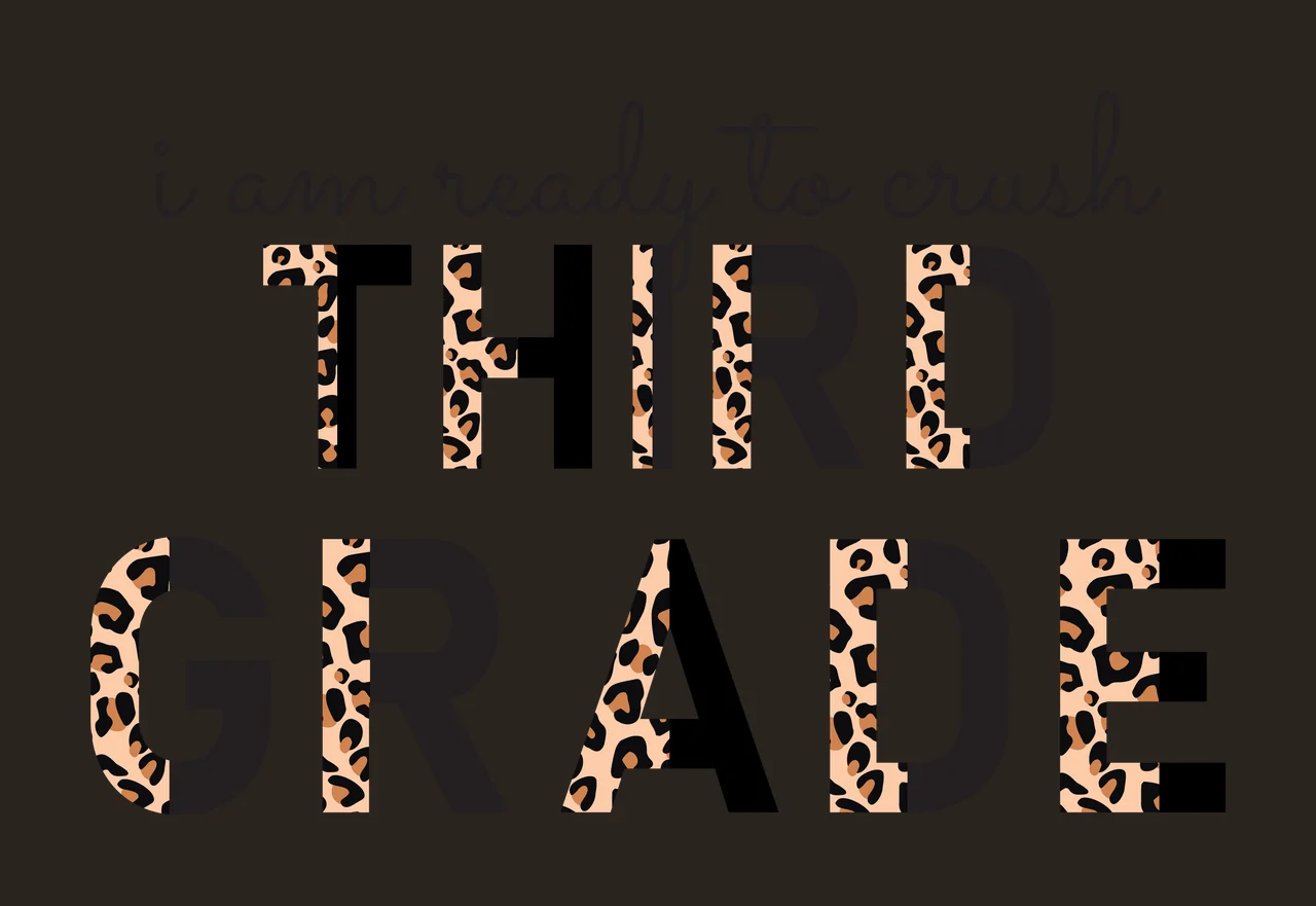 I am ready to crush THIRD GRADE Typography Design with leopard print pattern, black text, cursive script and uppercase letters in beige and brown contrast preview thumbnail