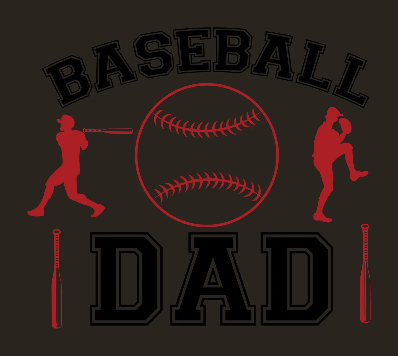 Baseball Dad Text With Large Central Ball and sports equipment contrast preview thumbnail