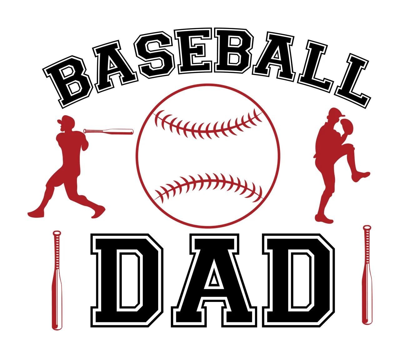 Baseball Dad Text With Large Central Ball and sports equipment