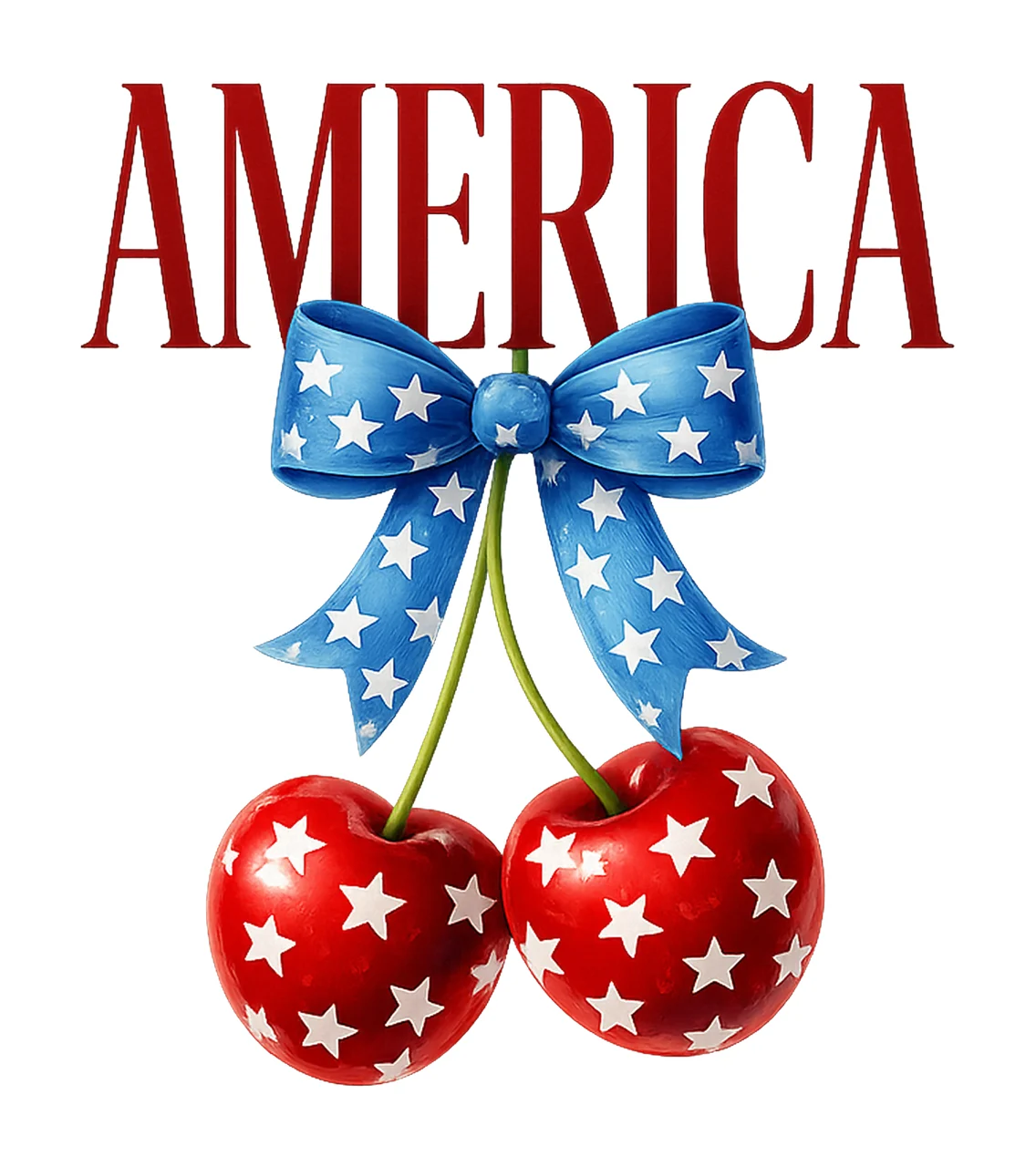 America Cherry Bow Trendy July 4th Design USA Flag Artwork