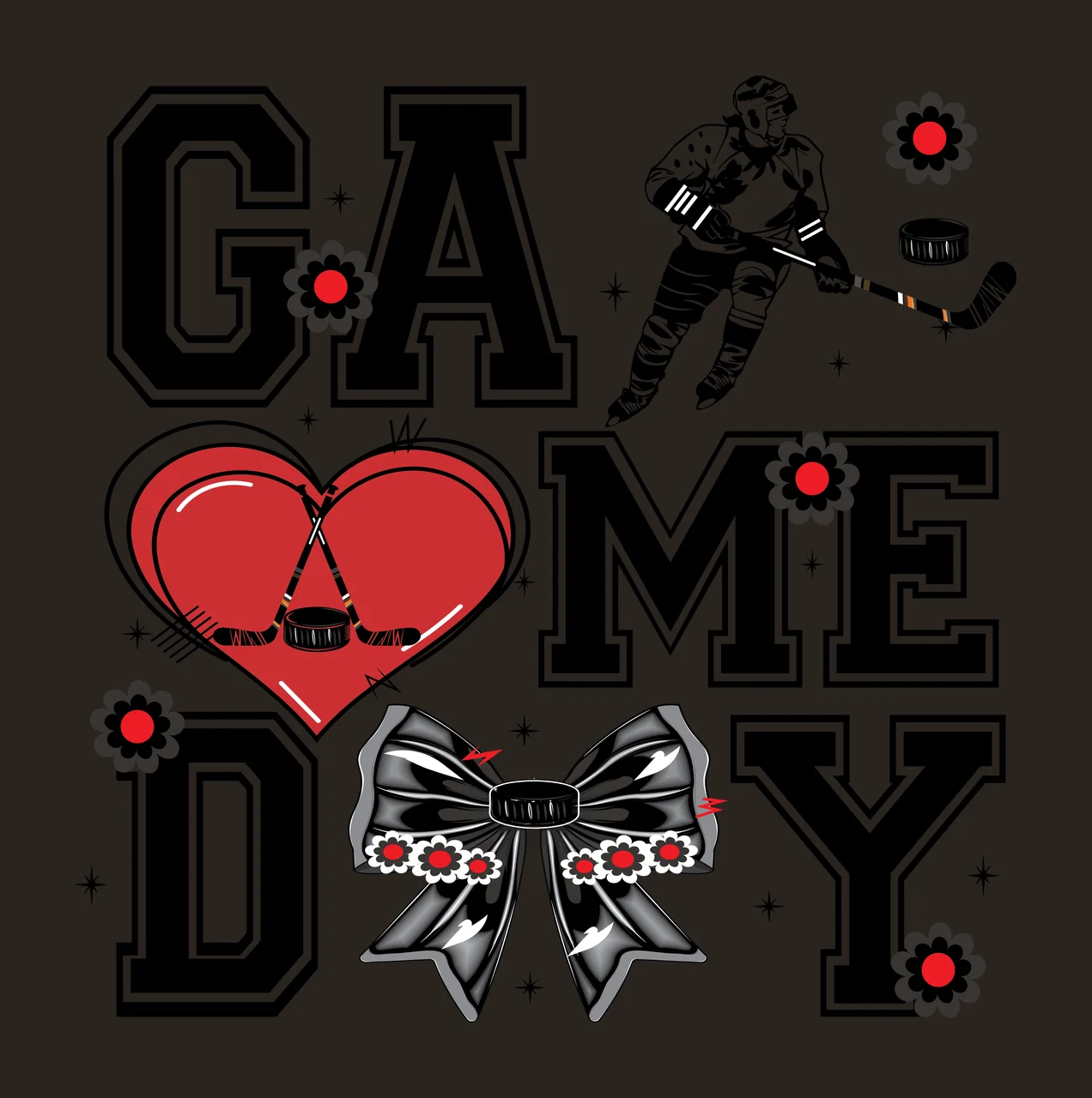 Hockey Game Game Day Bow Typography Design Text and icons Combine contrast preview thumbnail