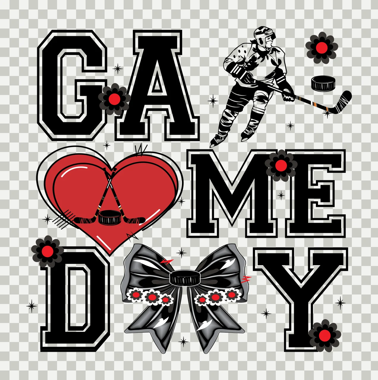 Hockey Game Game Day Bow Typography Design Text and icons Combine transparency and detail preview thumbnail