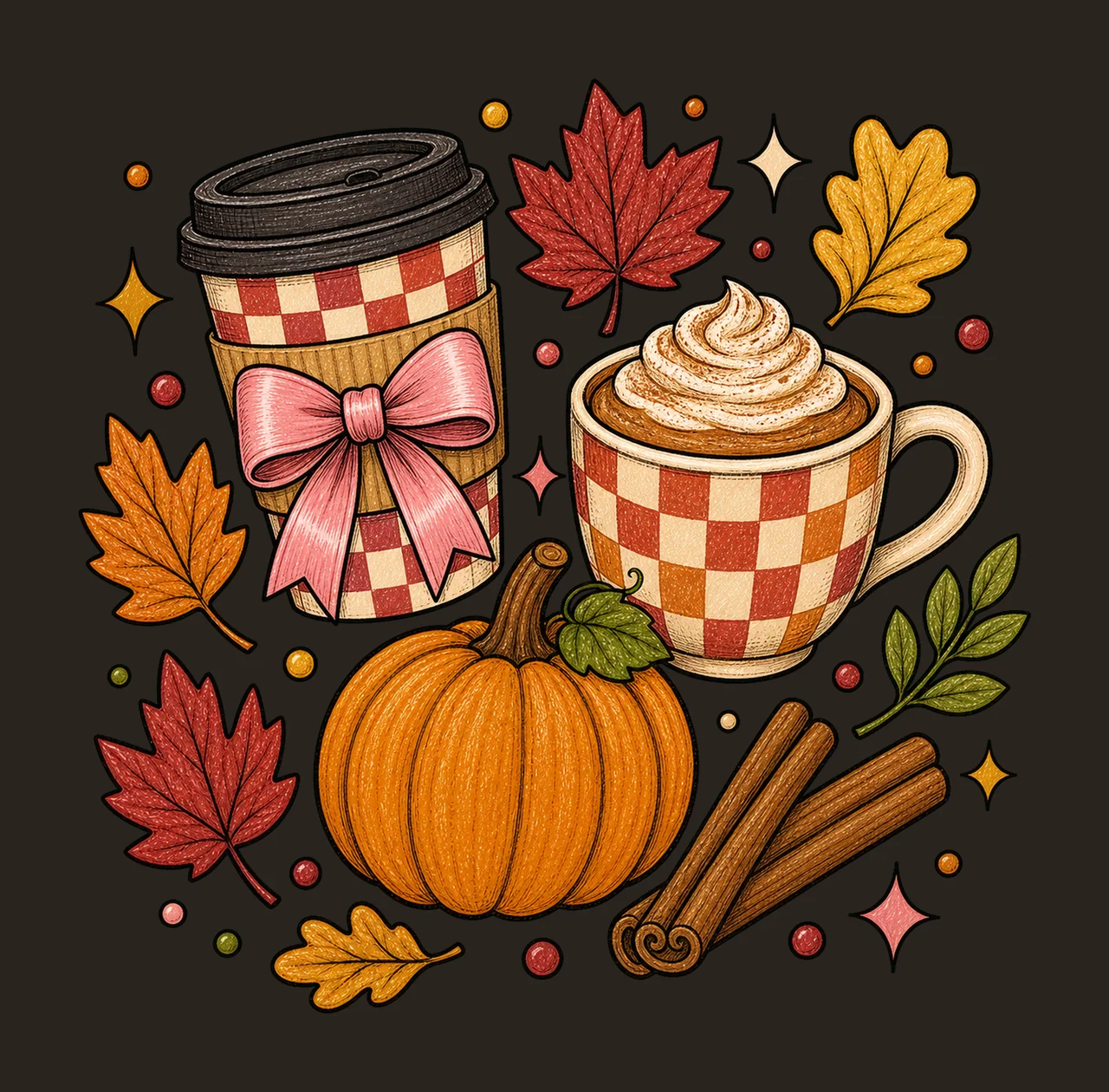 pumpkin spice coffee 02 preppy checker sublimation instant contrast preview thumbnail