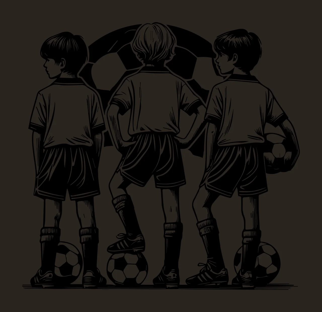 Soccer Ball Three Players Standing With Balls uniforms shoes contrast preview thumbnail