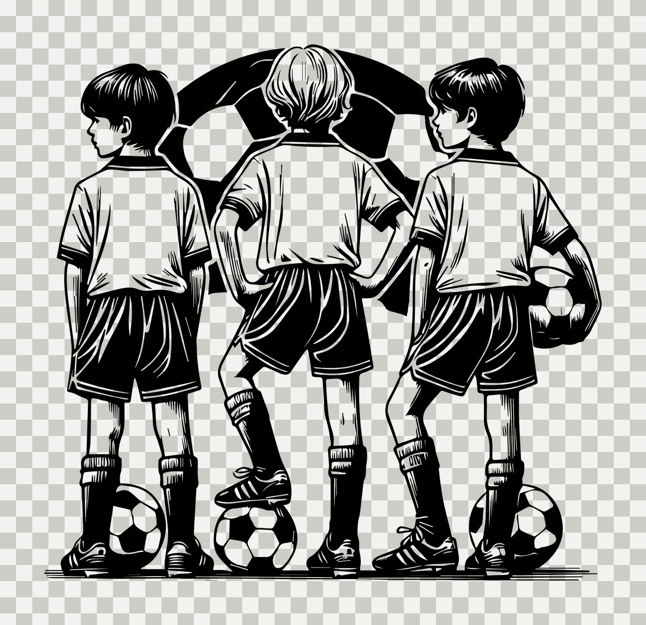 Soccer Ball Three Players Standing With Balls uniforms shoes transparency and detail preview thumbnail