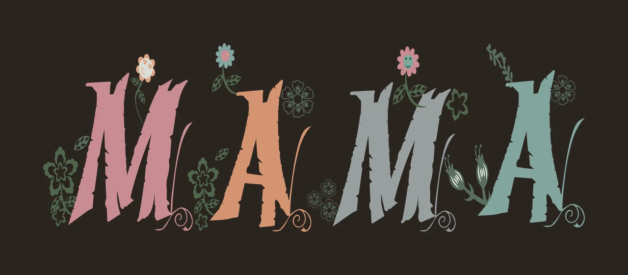 MAMA Typography Design with pink letter M, orange letter A, gray letter M and teal letter A contrast preview thumbnail
