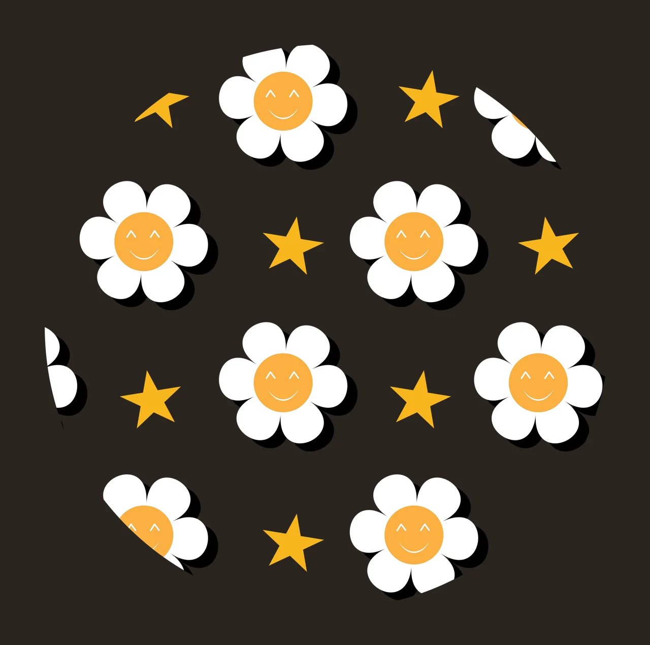 Keychain Smiling Flower And Star Pattern Circle flowers repeating contrast preview thumbnail