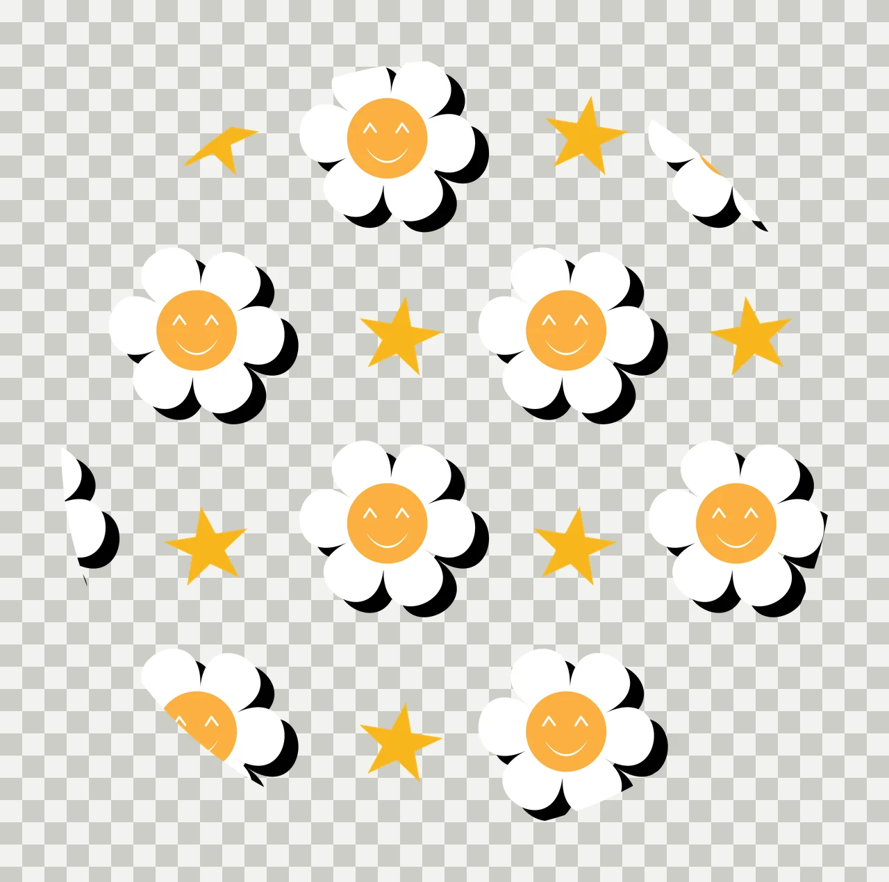 Keychain Smiling Flower And Star Pattern Circle flowers repeating transparency and detail preview thumbnail