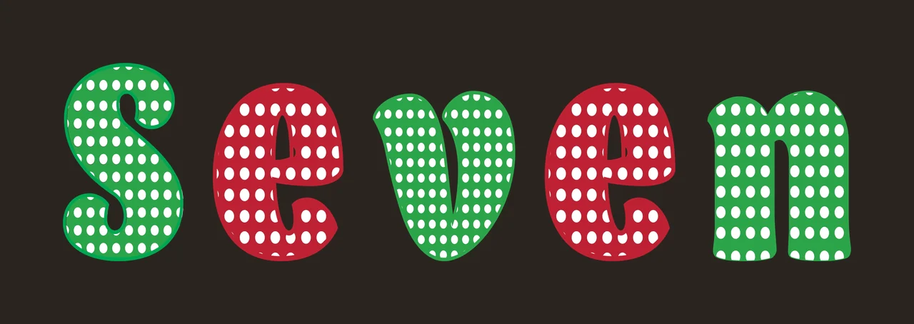 Seven Typography Design with lowercase letter s and polka dot pattern in red, green and white contrast preview thumbnail