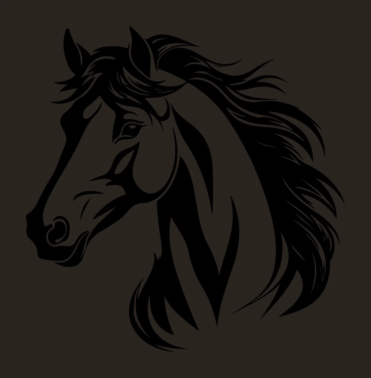 Horse Head Silhouette Graphic Profile view Mane Stenciled Black contrast preview thumbnail