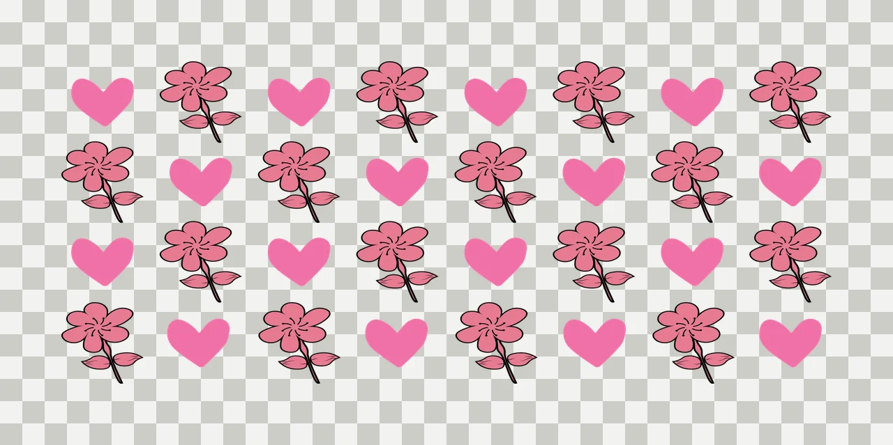 Can Glass Wrap Repeating Heart And Flower Line patterned stem transparency and detail preview thumbnail