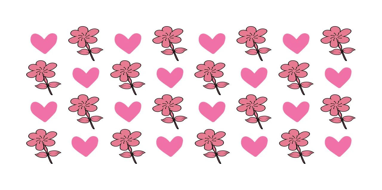 Can Glass Wrap Repeating Heart And Flower Line patterned stem