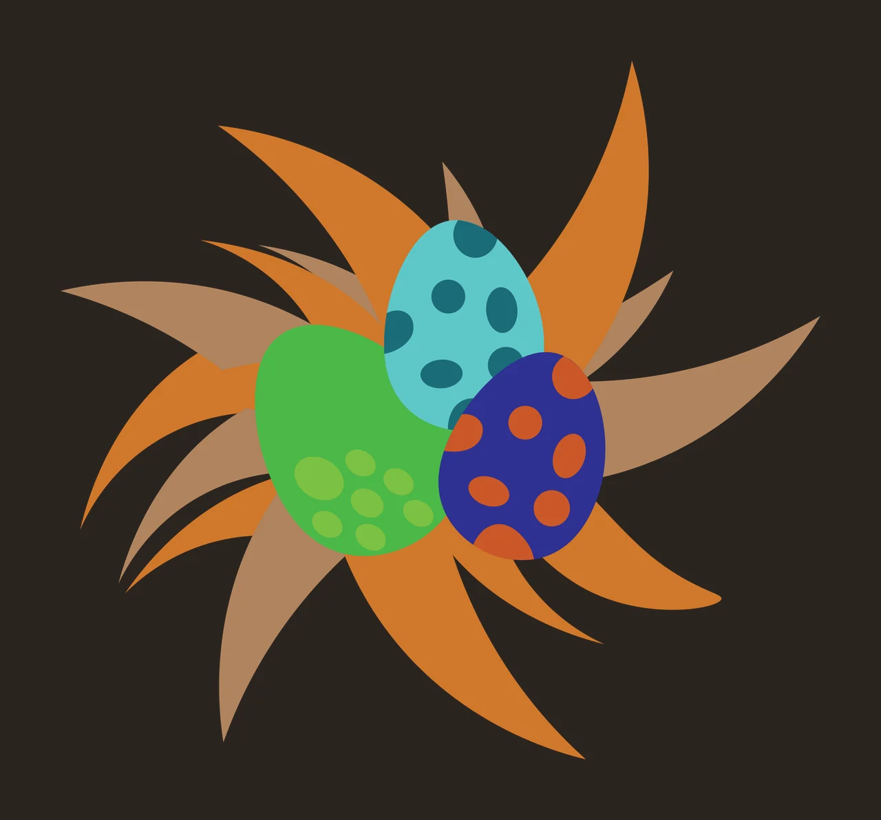 Black Silhouette Of Three Spotted Eggs resting spots leaves contrast preview thumbnail
