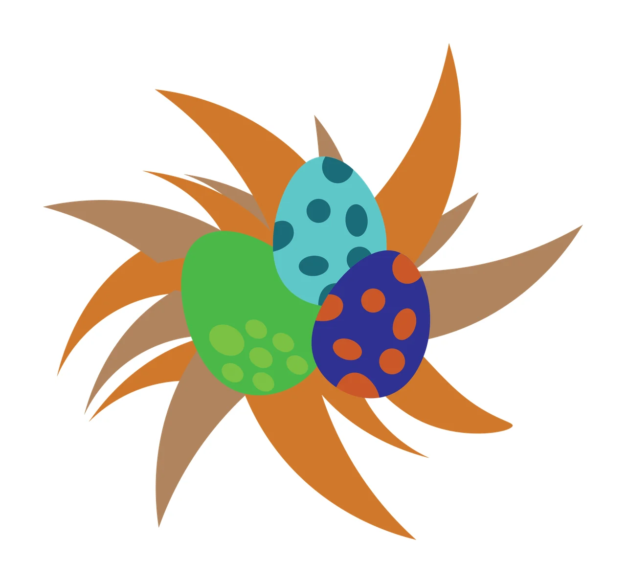 Black Silhouette Of Three Spotted Eggs resting spots leaves
