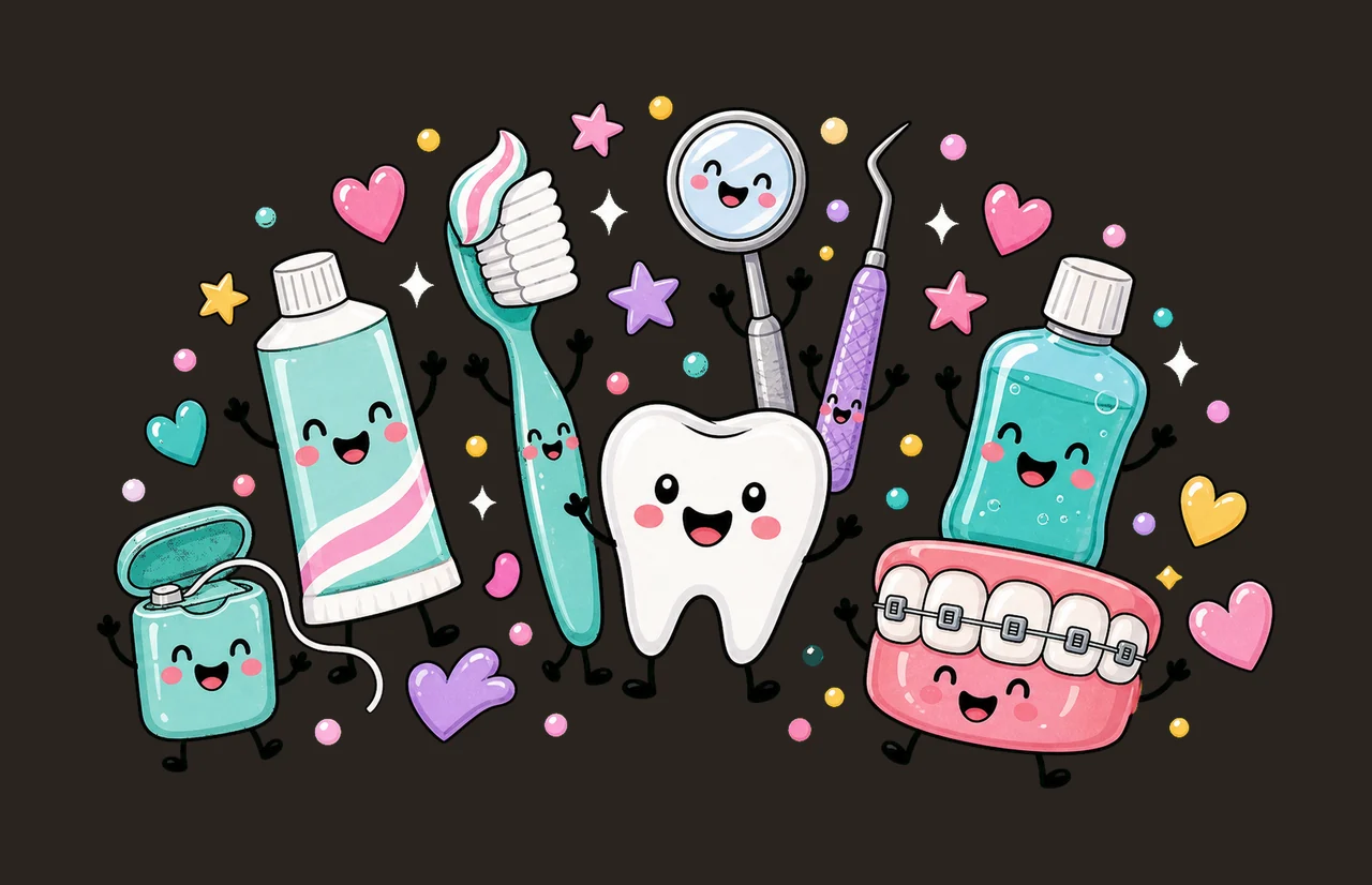 Dentist Doodle Cute Dental Characters Design Variation E contrast preview thumbnail