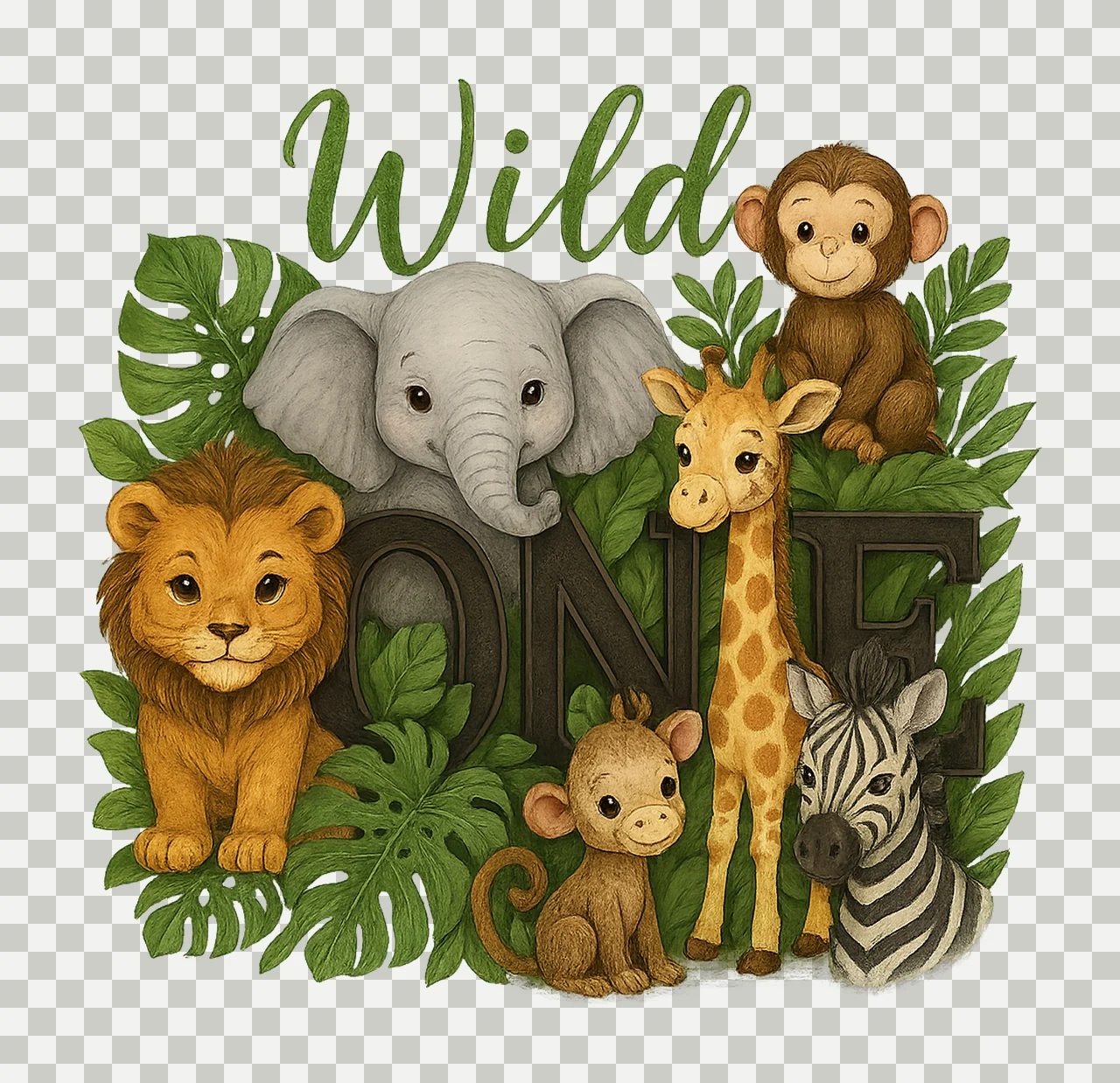 Wild One Safari Birthday Jungle Animals Watercolor First transparency and detail preview thumbnail