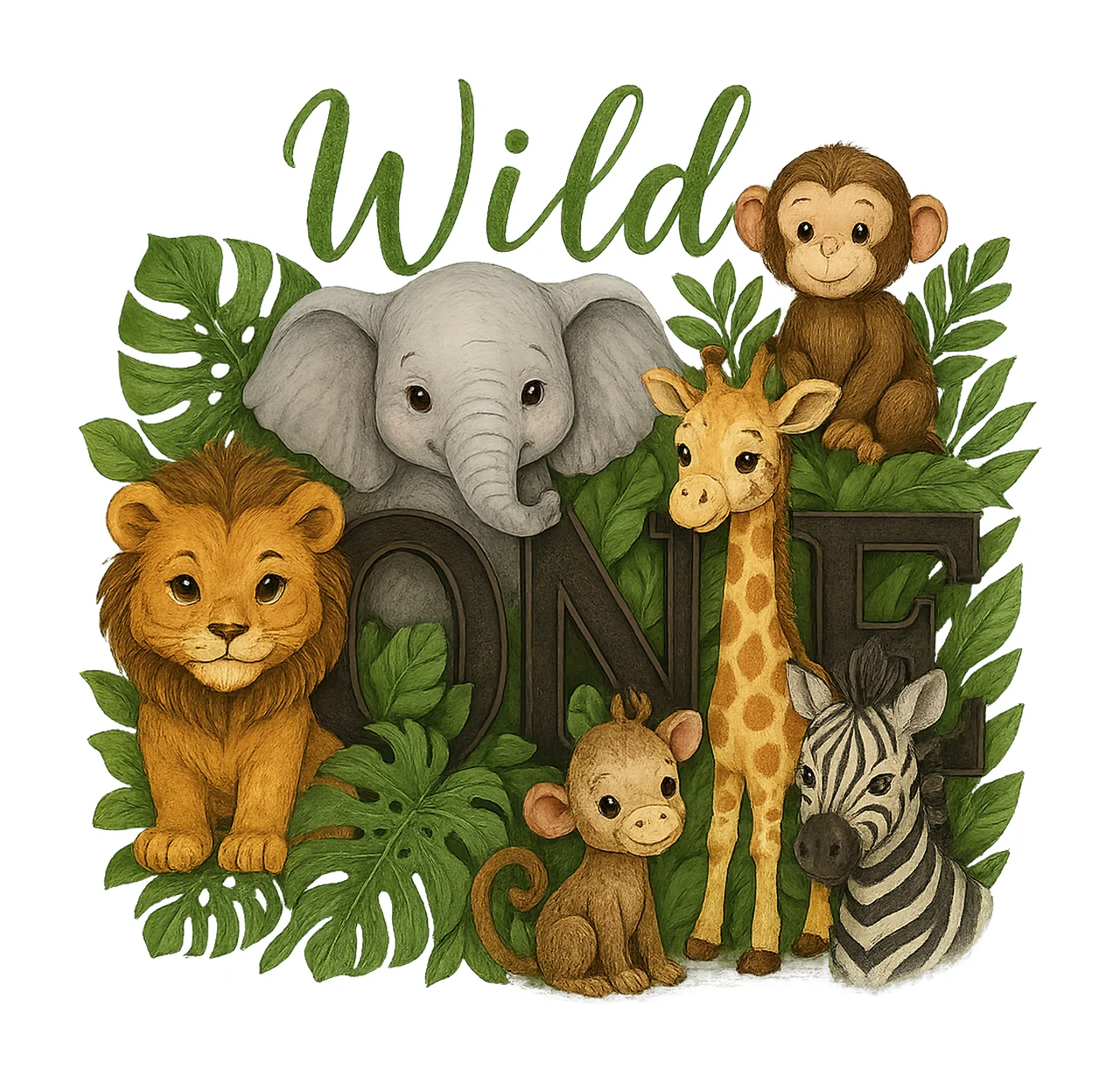 Wild One Safari Birthday Jungle Animals Watercolor First