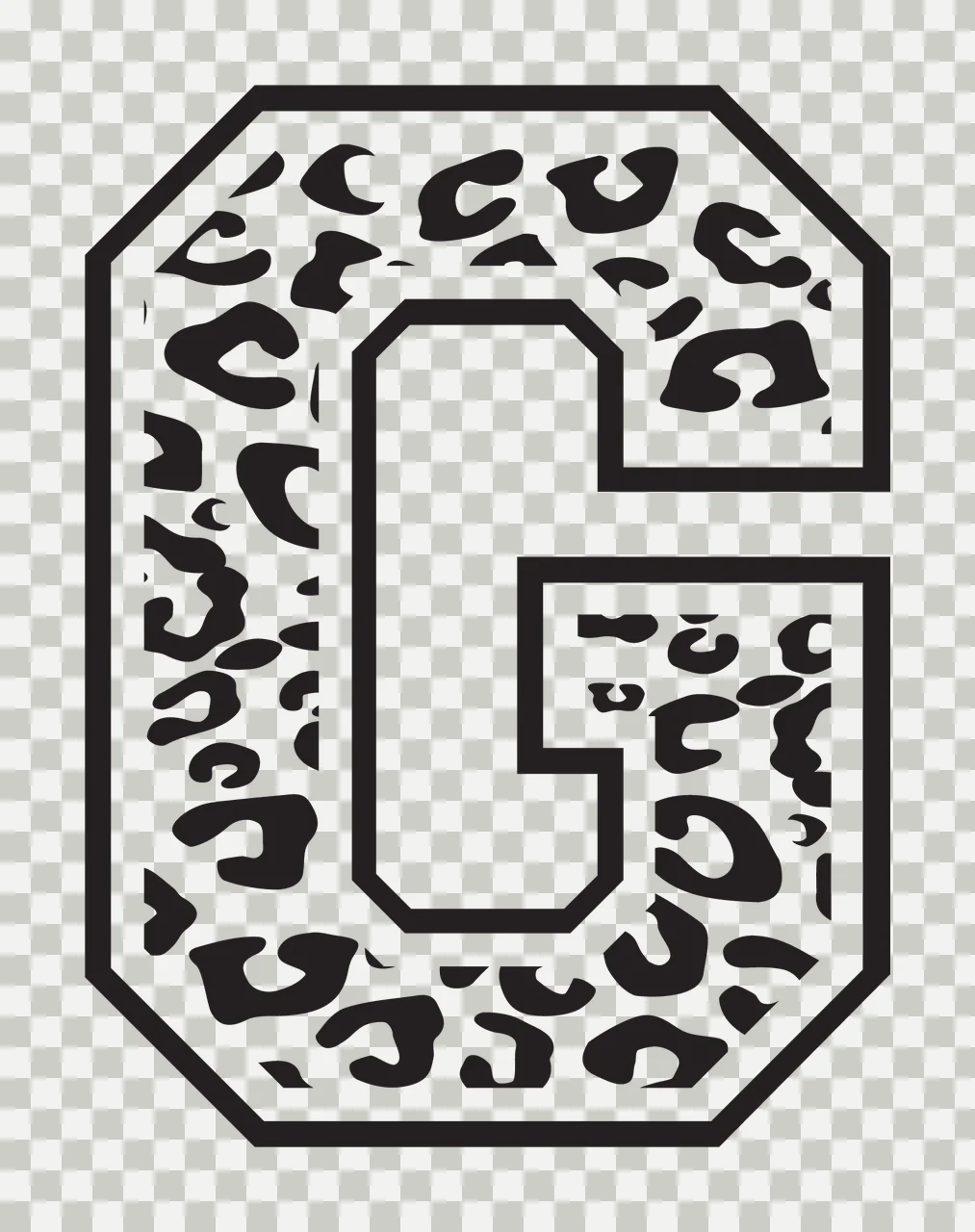 Black Varsity Half Font Leopard Character 31 print animal cheetah transparency and detail preview thumbnail