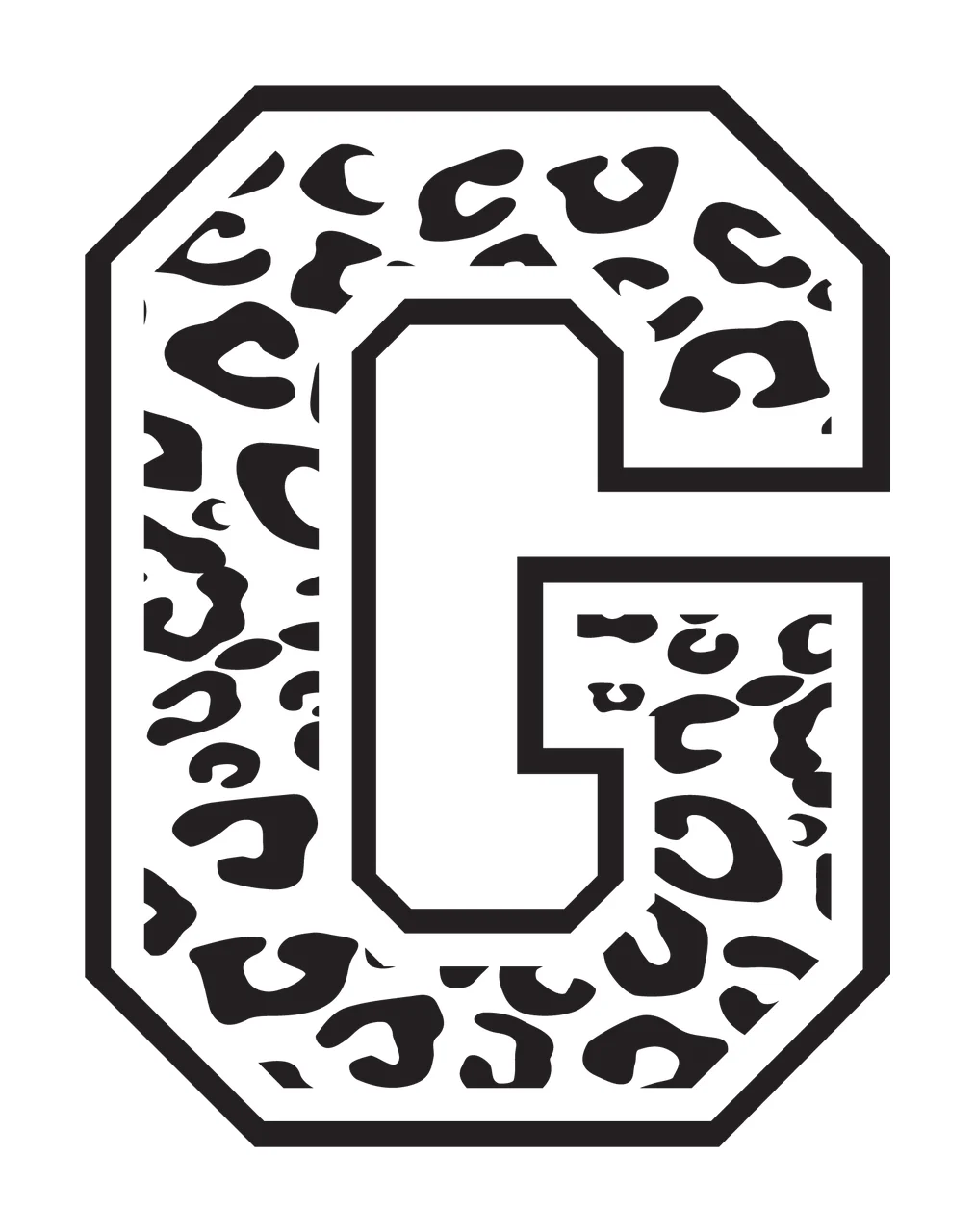 Black Varsity Half Font Leopard Character 31 print animal cheetah