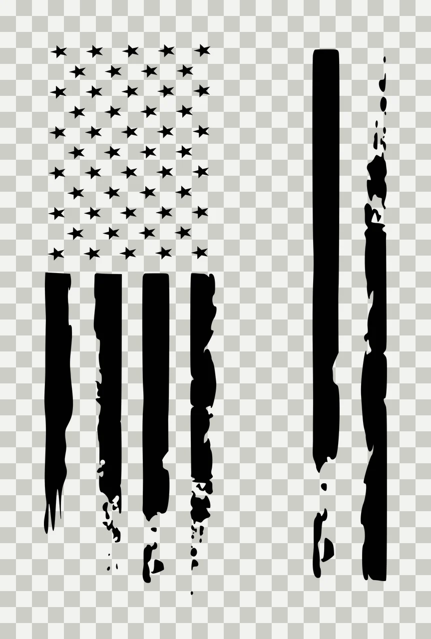Distressed American Flag Stripes And Stars black white plain transparency and detail preview thumbnail