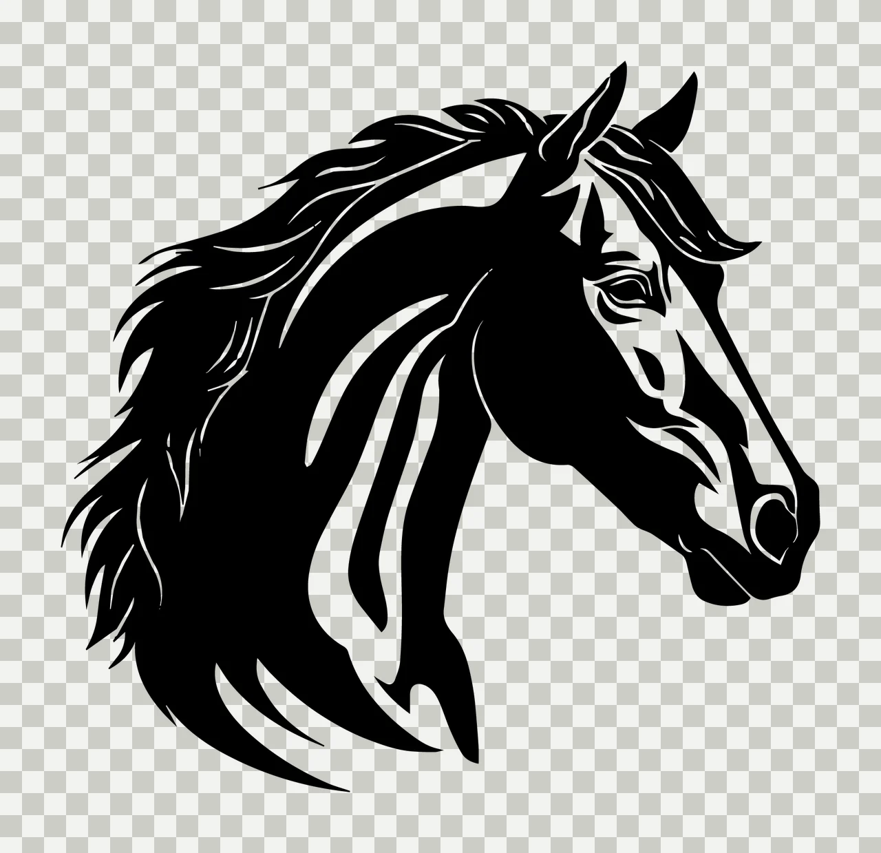 Horse Head Silhouette Profile Art mane black equine 32 F16 transparency and detail preview thumbnail