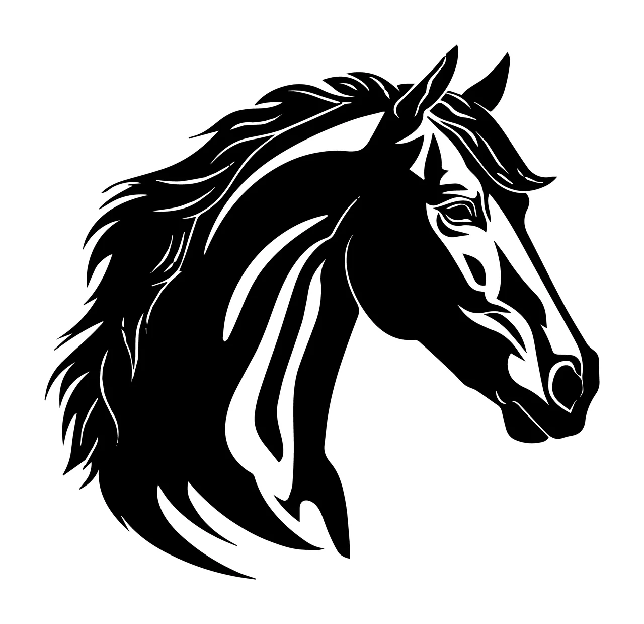 Horse Head Silhouette Profile Art mane black equine 32 F16