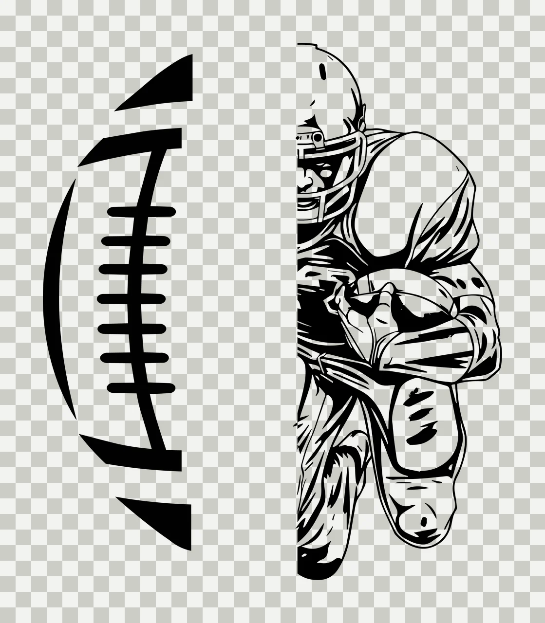 Football Player Split Graphic Design running helmet ball outline transparency and detail preview thumbnail